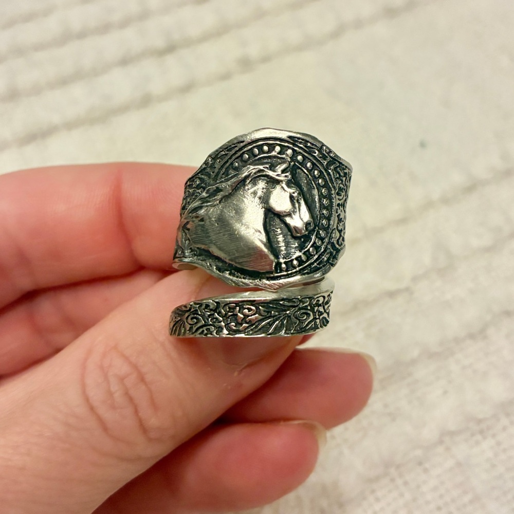 Engraved Silver Horse Wrap Ring